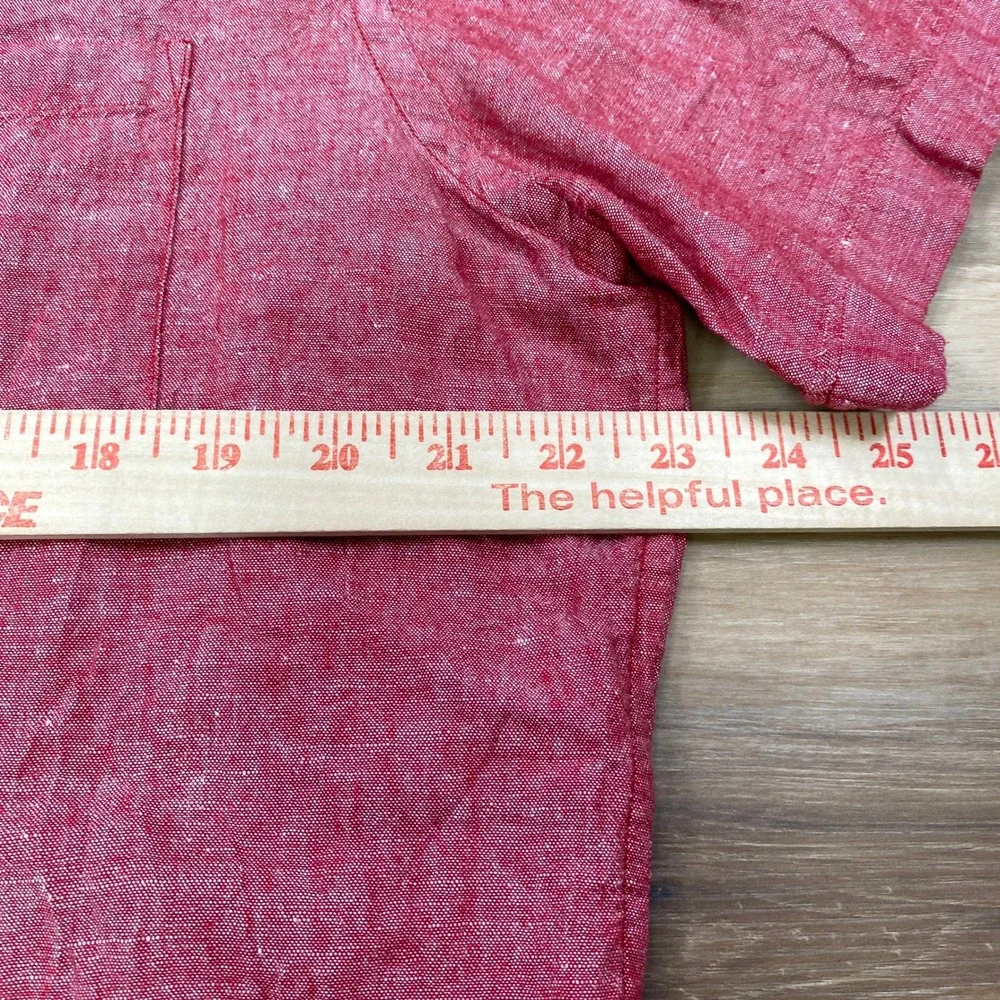 Banana Republic Shirt Mens L Linen Cotton Standard Fit Short Sleeve Red Summer